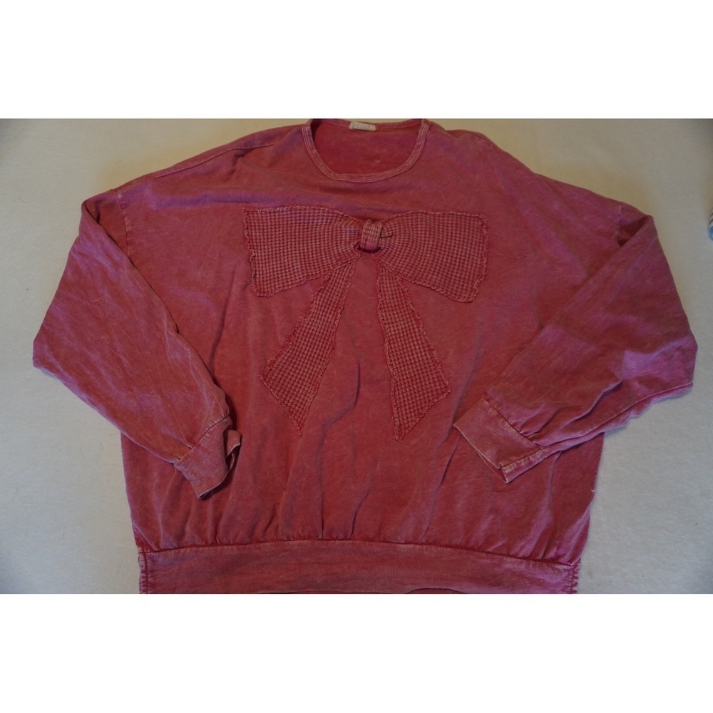 J. HER Pink Acid Wash Bow Sweatshirt Long Sleeve Slouchy Top HT6129 Large